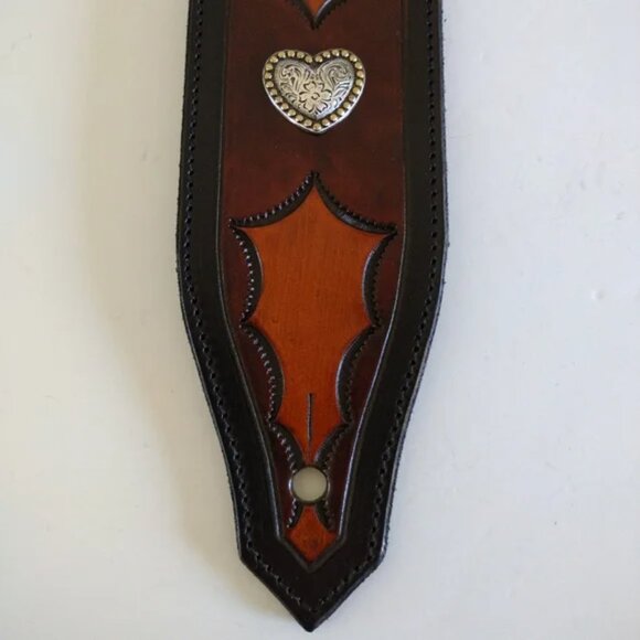 Custom Hand Tooled Leather Guitar Strap Adjustable Olivia - Picture 9 of 13